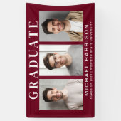 Moderne 3 foto's Burgundy Afstuderen Spandoek (Verticaal)