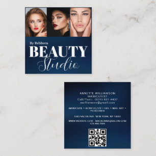Moderne 3 foto's haarstylist visagist QR-code  Vierkante Visitekaartje