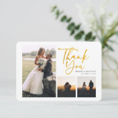 Moderne 3 foto's Handgeschreven bruiloft Bedankkaart (Staand voorkant)