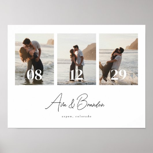 Moderne 3-foto's Huwelijk Koppel Custom Poster (Voorkant)