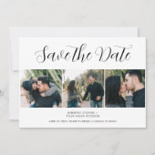 Moderne 3 foto's met script bruiloft save the date (Voorkant)