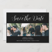 Moderne 3 foto's met script zwarte bruiloft save the date (Voorkant)