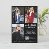 Moderne 3 foto's Model Acteur QR Code Comp Kaart (Staand voorkant)