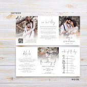 Moderne 3 foto's Overlay QR Code Tijdlijn Huwelijk Drieluik Uitnodiging