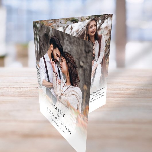 Moderne 3 foto's Overlay QR Code Tijdlijn Huwelijk Drieluik Uitnodiging