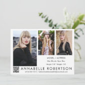 Moderne 3 foto's QR-code model en acteur comp-card Kaart (Staand voorkant)