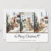 Moderne 3 fotosterren Black Merry Christmas Kaart (Voorkant)