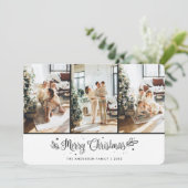 Moderne 3 fotosterren Black Merry Christmas Kaart (Staand voorkant)