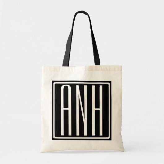 Moderne 3 Initiaal Monogram | Wit Op Zwart Tote Bag (Voorkant)