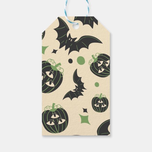 Moderne 3-ogige pompoen en vleermuizen aangepaste  cadeaulabel (Achterkant)