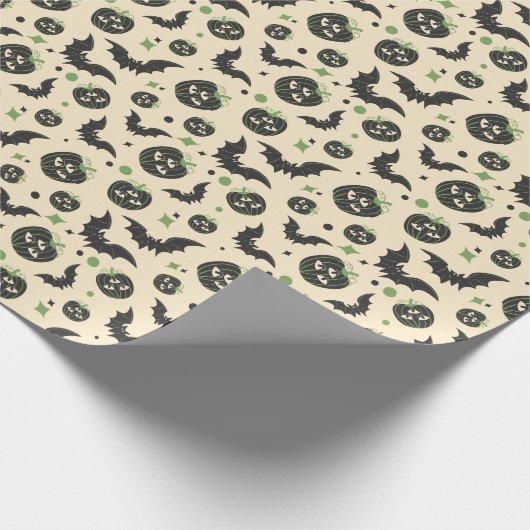 Moderne 3-ogige pompoen en vleermuizen Halloween Cadeaupapier (Hoek)