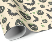 Moderne 3-ogige pompoen en vleermuizen Halloween Cadeaupapier (Rol Hoek)