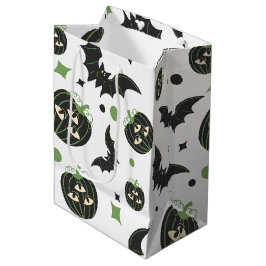 Moderne 3-ogige pompoen en vleermuizen Halloween Medium Cadeauzakje