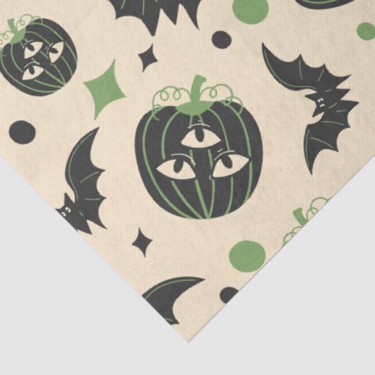 Moderne 3-ogige pompoen en vleermuizen Halloween Tissuepapier (Detail)