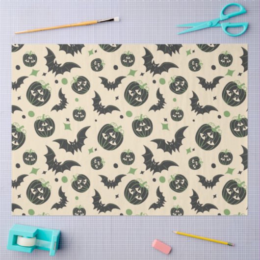 Moderne 3-ogige pompoen en vleermuizen Halloween Tissuepapier (Craft)