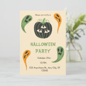 Moderne 3-ogige pompoen Halloween Party Kaart (Staand voorkant)