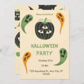 Moderne 3-ogige pompoen Halloween Party Kaart (Voorkant / Achterkant)