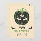 Moderne 3-ogige pompoen Happy Halloween familienaa Briefkaart (Voorkant / Achterkant)