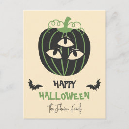 Moderne 3-ogige pompoen Happy Halloween familienaa Briefkaart