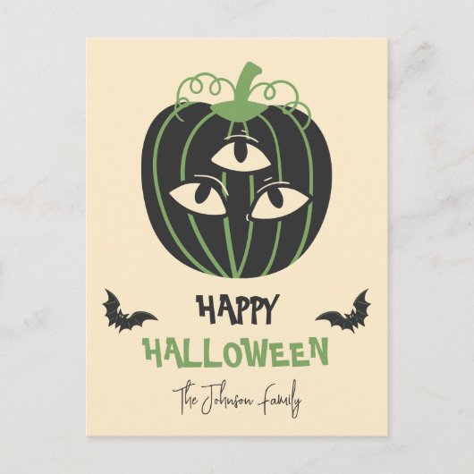 Moderne 3-ogige pompoen Happy Halloween familienaa Briefkaart (Voorkant)