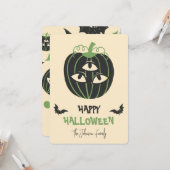 Moderne 3-ogige pompoen Happy Halloween familienaa Kaart (Voorkant / Achterkant in situ)