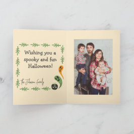 Moderne 3-ogige pompoen Happy Halloween-foto Kaart