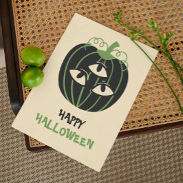 Moderne 3-ogige pompoen Happy Halloween gepersonal Kaart