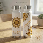 Moderne 3D Blush Oranje Bloemige Mandala Doodle  Waterfles