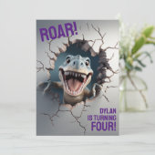 Moderne 3D Dinosaurus T-Rex Kinderverjaardag Kaart (Staand voorkant)