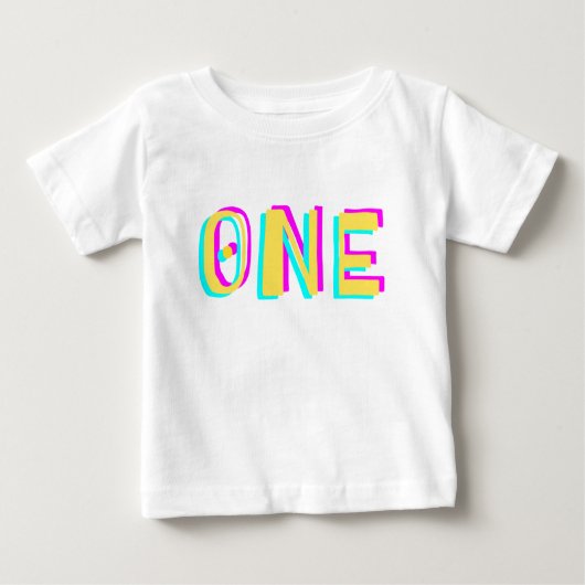 Moderne 3D Eén Gele Eerste Verjaardag Baby T-Shirt (Voorkant)