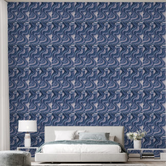 Moderne 3D gelaagde blauwe golf abstract patroon Behang