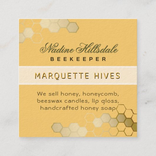 Moderne 3D Gele Hexagon Gestileerde Bijenhoning Iv Vierkante Visitekaartje (Achterkant)