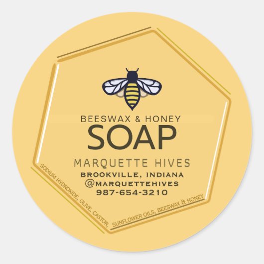 Moderne 3D gele zeshoek gestileerde bijenzeep Ronde Sticker (Voorkant)