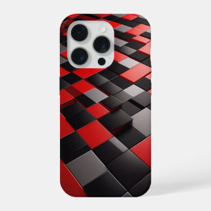 Moderne 3D geometrische blokhoes glanzend felrood iPhone 15 Pro Case