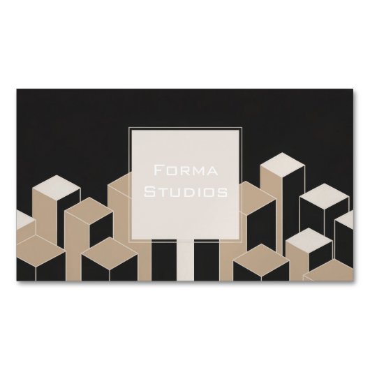 Moderne 3D Geometrische Kolommen Zwart Beige Archi Magnetisch Visitekaartje (Voorkant)