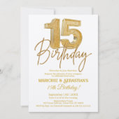 Moderne 3D Gold Glitter Twins 15e verjaardag Kaart (Voorkant)