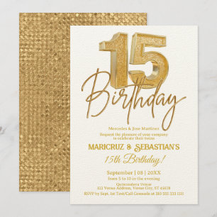 Moderne 3D Gold Glitter Twins 15e verjaardag Kaart