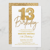 Moderne 3D gouden glitter 13e verjaardagsfeest Kaart (Voorkant / Achterkant)