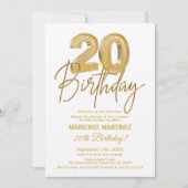 Moderne 3D gouden glitter 20e verjaardagsfeest Kaart (Voorkant)