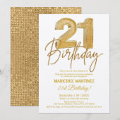 Moderne 3D gouden glitter 21e verjaardagsfeestje Kaart (Voorkant / Achterkant)