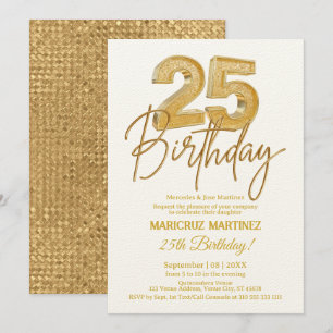 Moderne 3D Gouden Glitter 25e Verjaardagsfeestje Kaart
