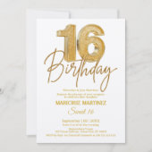 Moderne 3D Gouden Glitter Lief 16e Verjaardag Kaart (Voorkant)