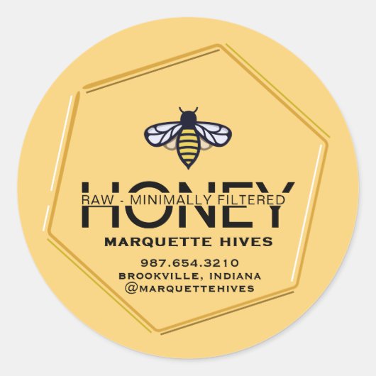 Moderne 3D Hexagon en gestileerde Honingbij Raw Ho Ronde Sticker (Voorkant)