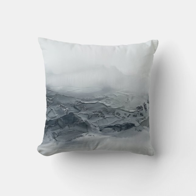 Moderne 3D Impasto Berg Leisteen Zwart Kussen (Voorkant)