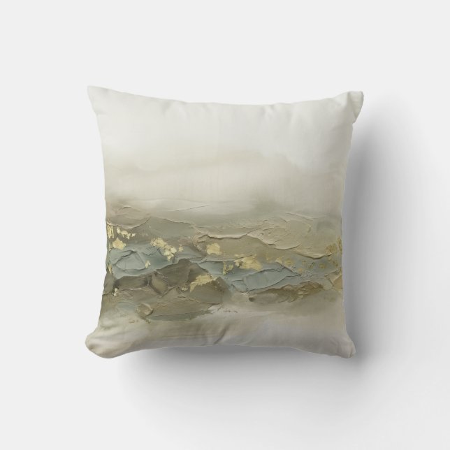 Moderne 3D Impasto Salie Olijfgroen Goud Kussen (Voorkant)