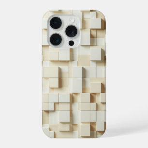 Moderne 3D Ivory & Beige Geometrische Kubus Hoesje iPhone 15 Pro Case