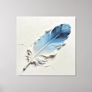 Moderne 3D-olie kustblauwe veertextuur hout Canvas Afdruk