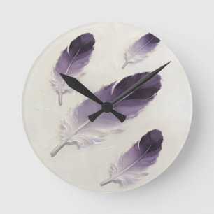 Moderne 3D Paarse Lavendel Veer Olie Kunst Acryl Ronde Klok