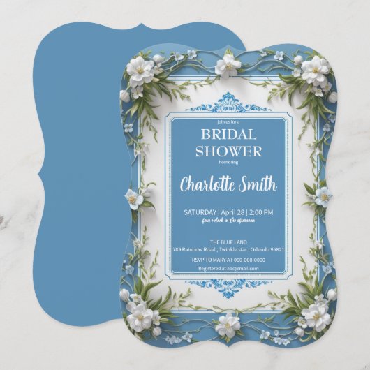 Moderne 3D-porselein chinoiserie bruidsdouche Save The Date (Voorkant / Achterkant)