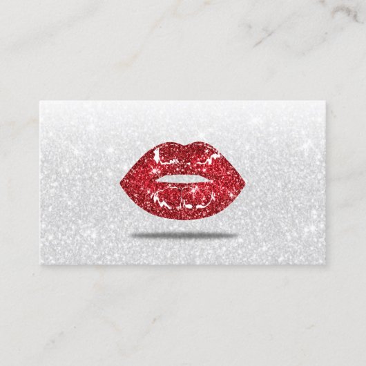Moderne 3D Rode Lippen Zilveren Glitter Make-up Ar Visitekaartje (Voorkant)